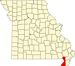 Map of Missouri highlighting Dunklin County
